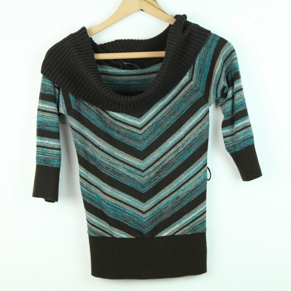 Vintage XS Off Shoulder Sweater Chevron Stripe‎ Twee Preppy Quirky Retro Y2K